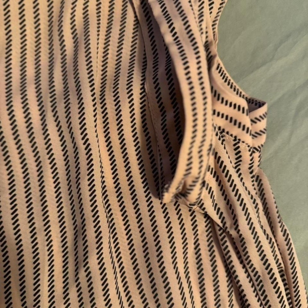 Worthington Womens V-Neck Short Sleeve Geometric Stripe Blouse Pink Black Large - Picture 5 of 6